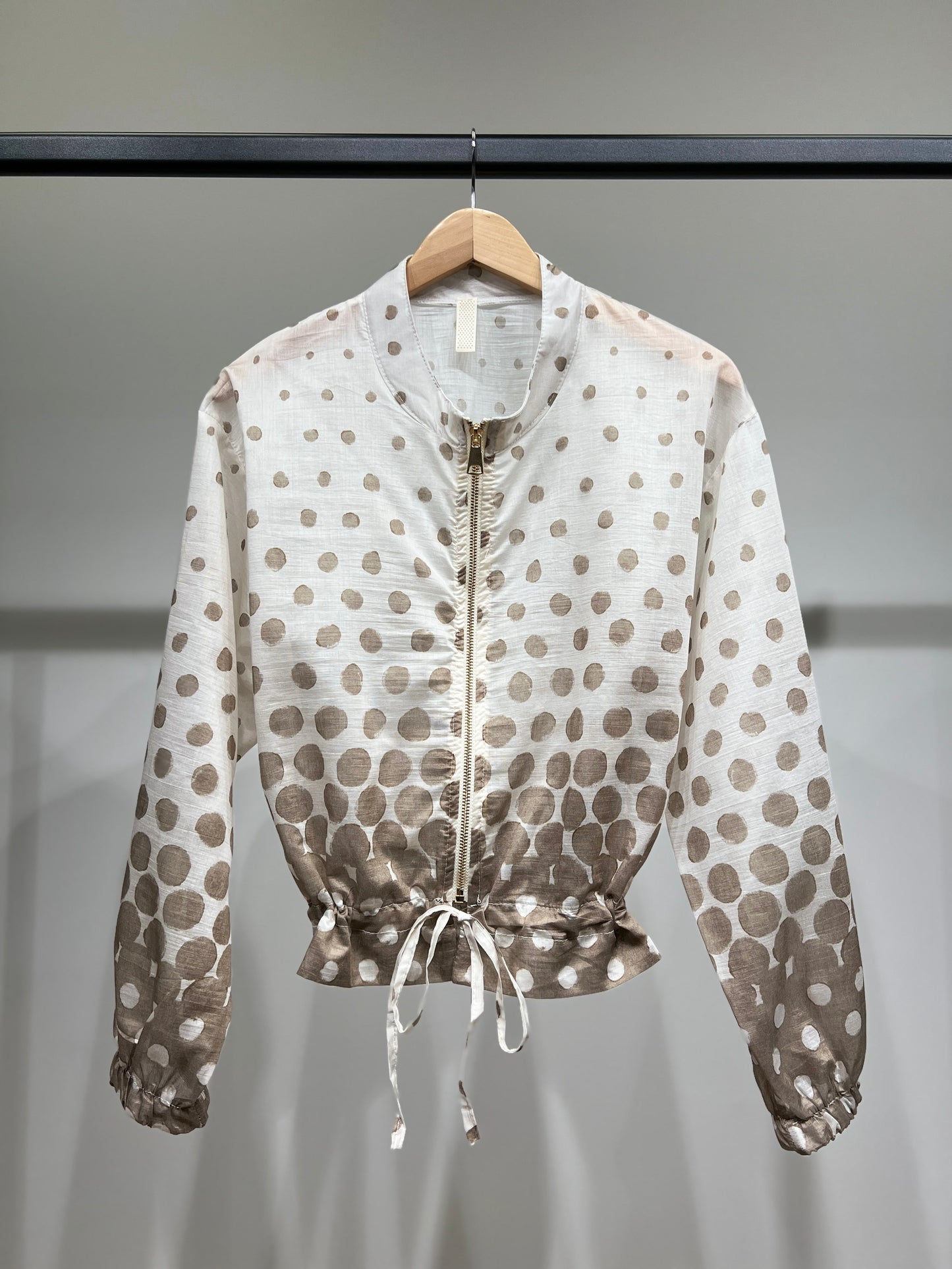 Blouson Léger Zippé à Cordon Poignet Élastique & Motif Pois