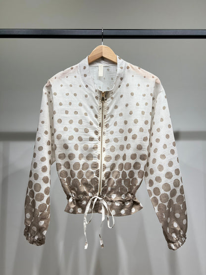 Blouson Léger Zippé à Cordon Poignet Élastique & Motif Pois