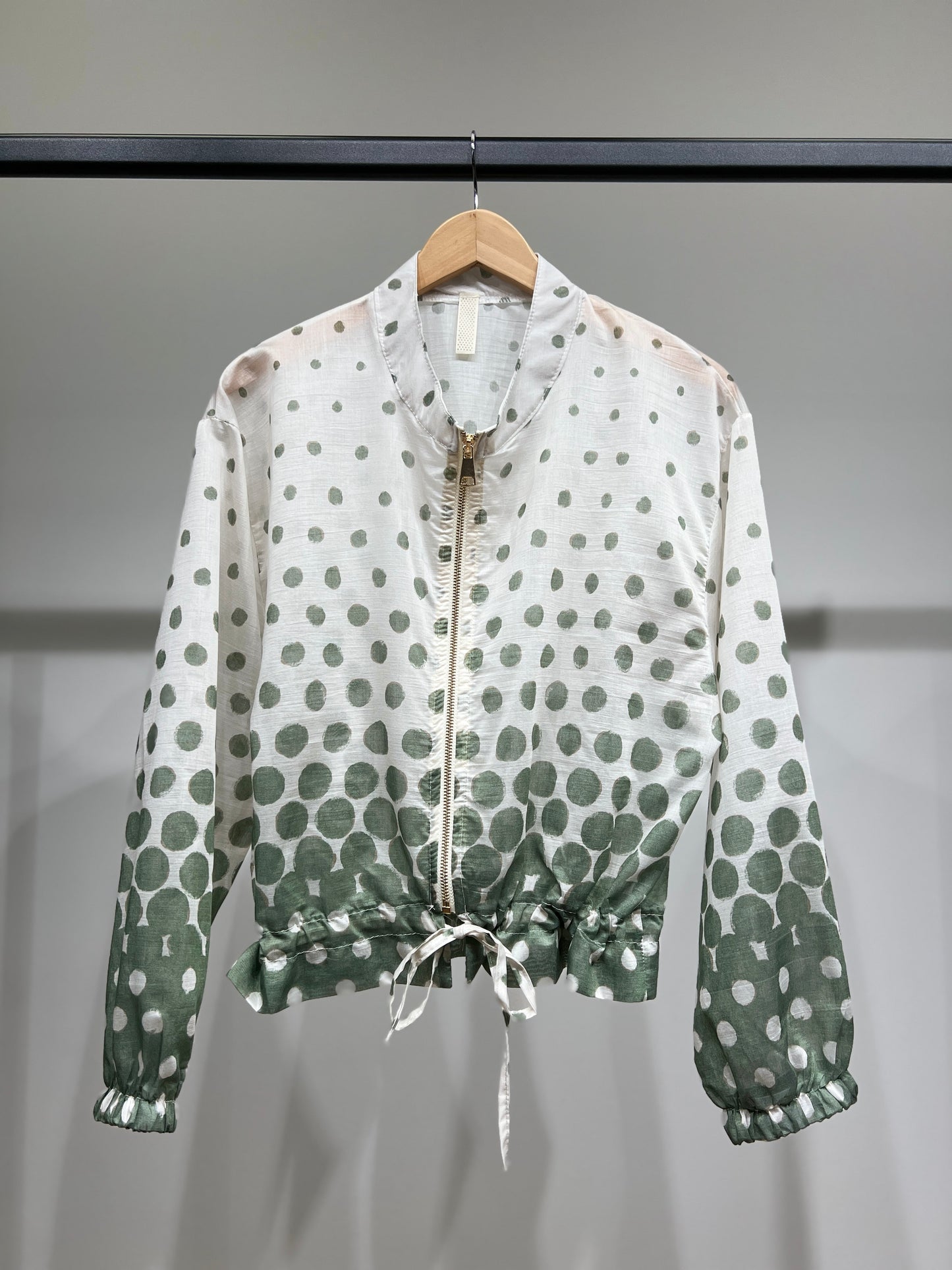 Blouson Léger Zippé à Cordon Poignet Élastique & Motif Pois