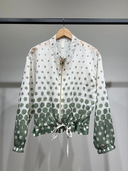 Blouson Léger Zippé à Cordon Poignet Élastique & Motif Pois