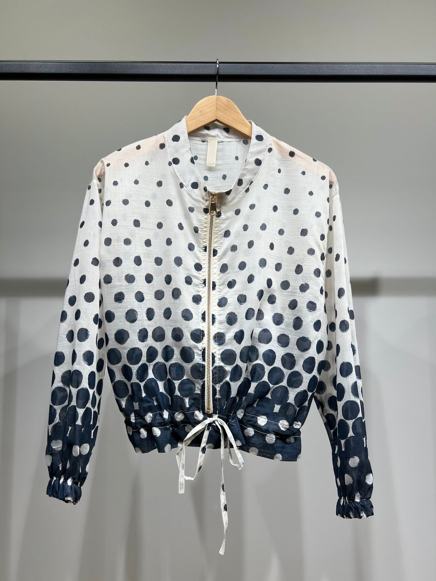 Blouson Léger Zippé à Cordon Poignet Élastique & Motif Pois