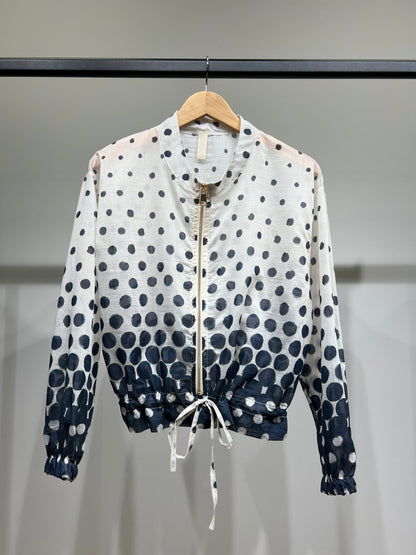 Blouson Léger Zippé à Cordon Poignet Élastique & Motif Pois