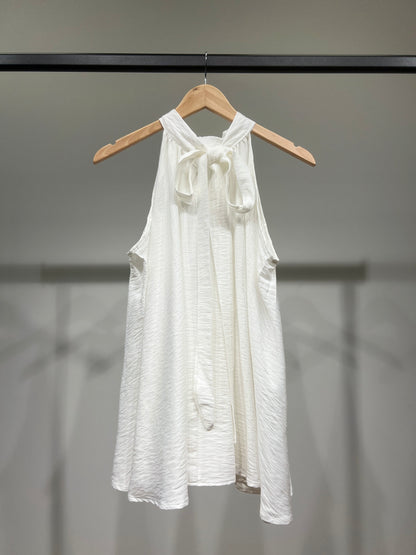 Top Large Col Halter Sans Manches Dos Nu Noué Coupe Évasé