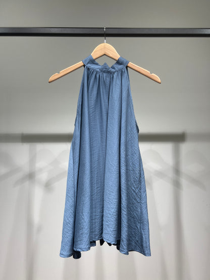 Top Large Col Halter Sans Manches Dos Nu Noué Coupe Évasé