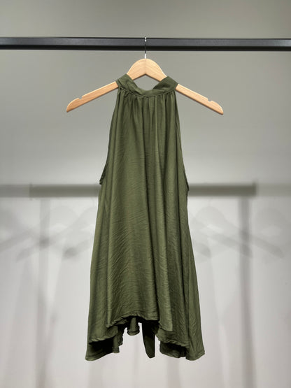 Top Large Col Halter Sans Manches Dos Nu Noué Coupe Évasé