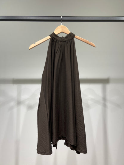Top Large Col Halter Sans Manches Dos Nu Noué Coupe Évasé