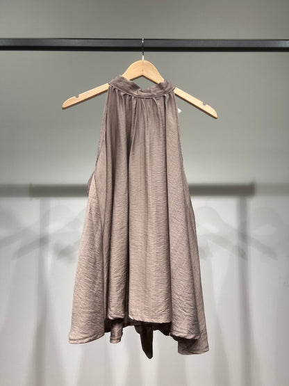 Top Large Col Halter Sans Manches Dos Nu Noué Coupe Évasé