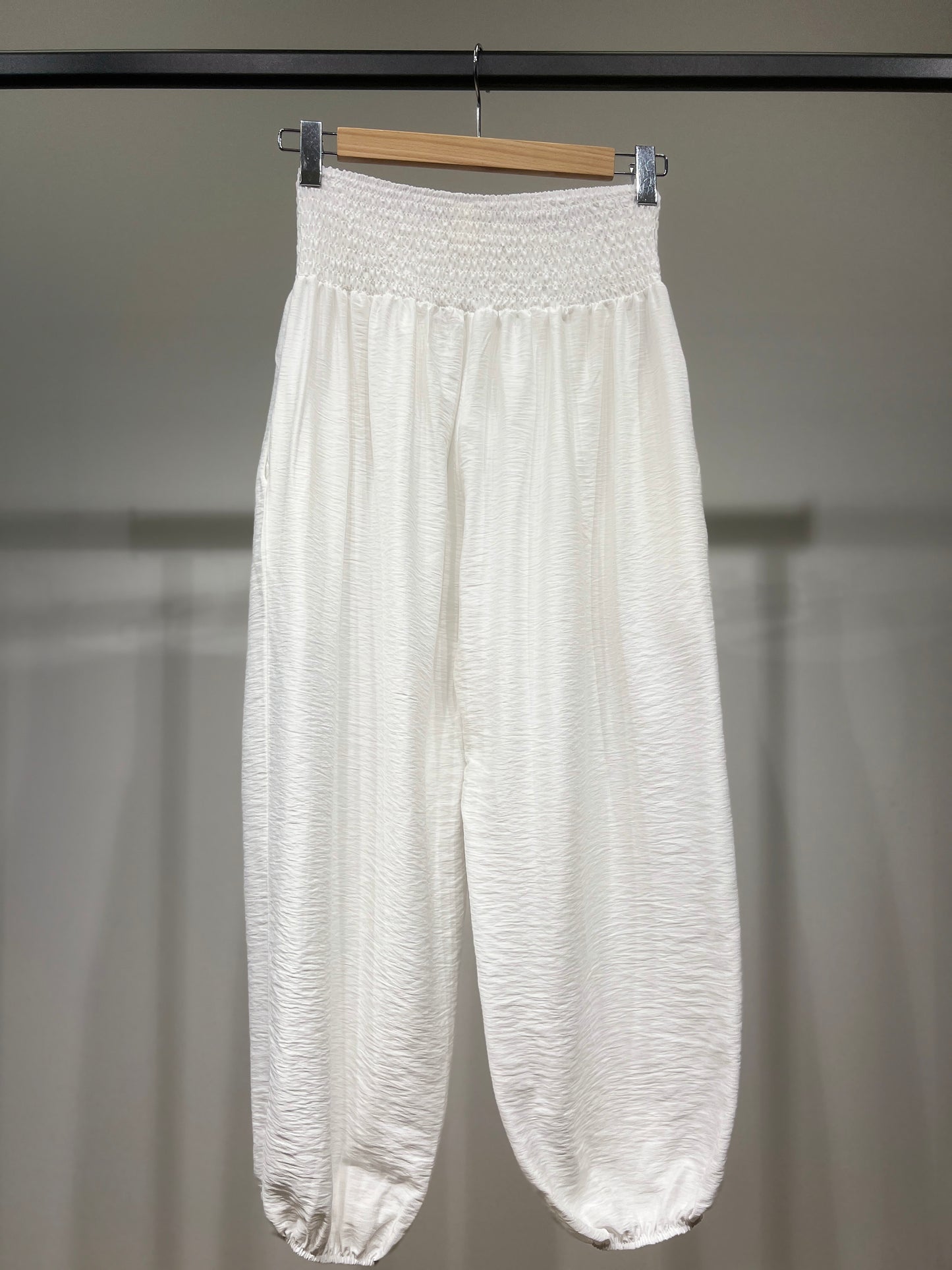 Pantalon Large Sarouel Coupe Bouffante Taille Élastique Smocké à Poches