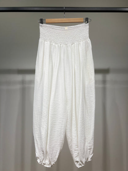 Pantalon Large Sarouel Coupe Bouffante Taille Élastique Smocké à Poches