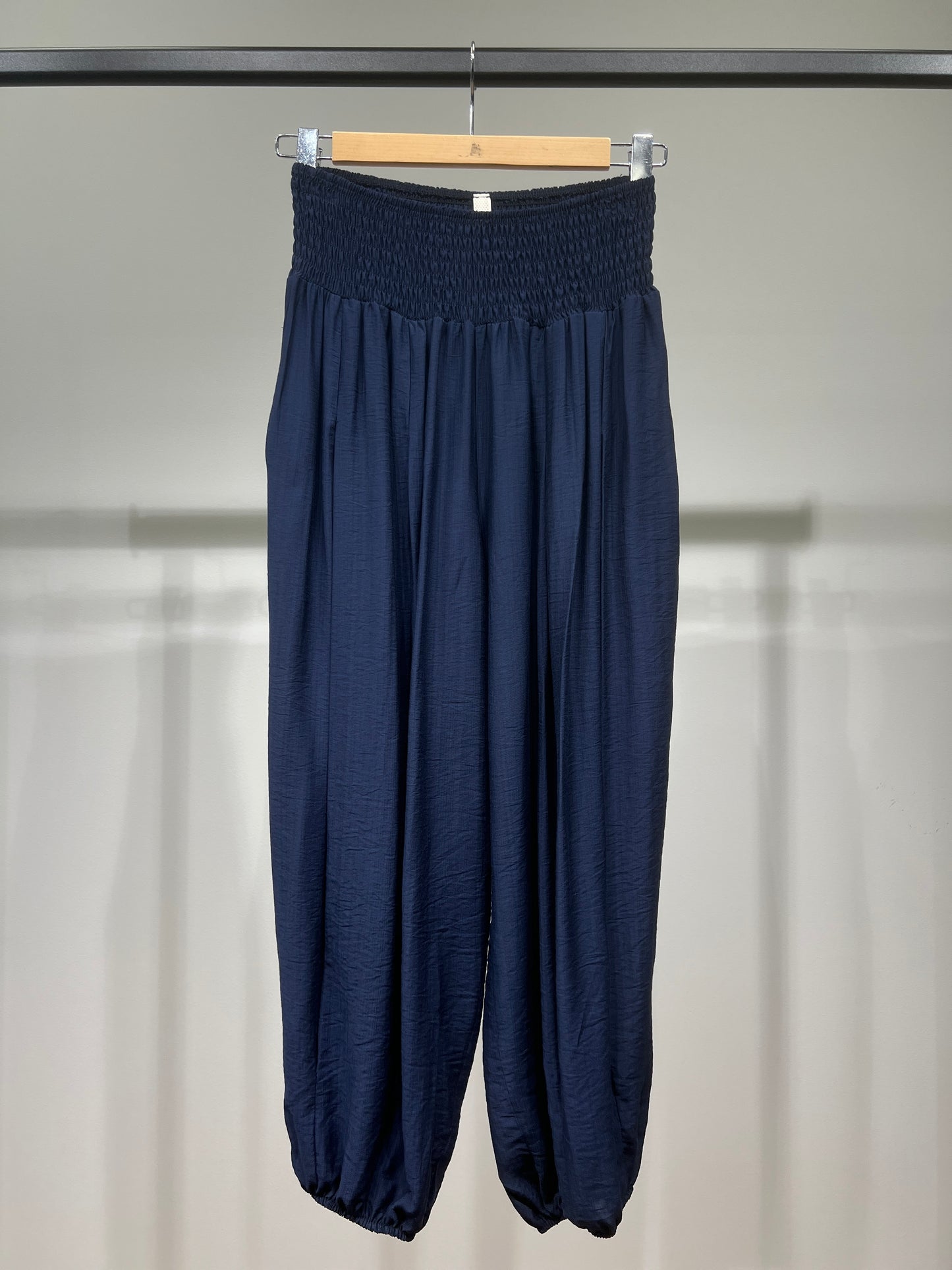 Pantalon Large Sarouel Coupe Bouffante Taille Élastique Smocké à Poches