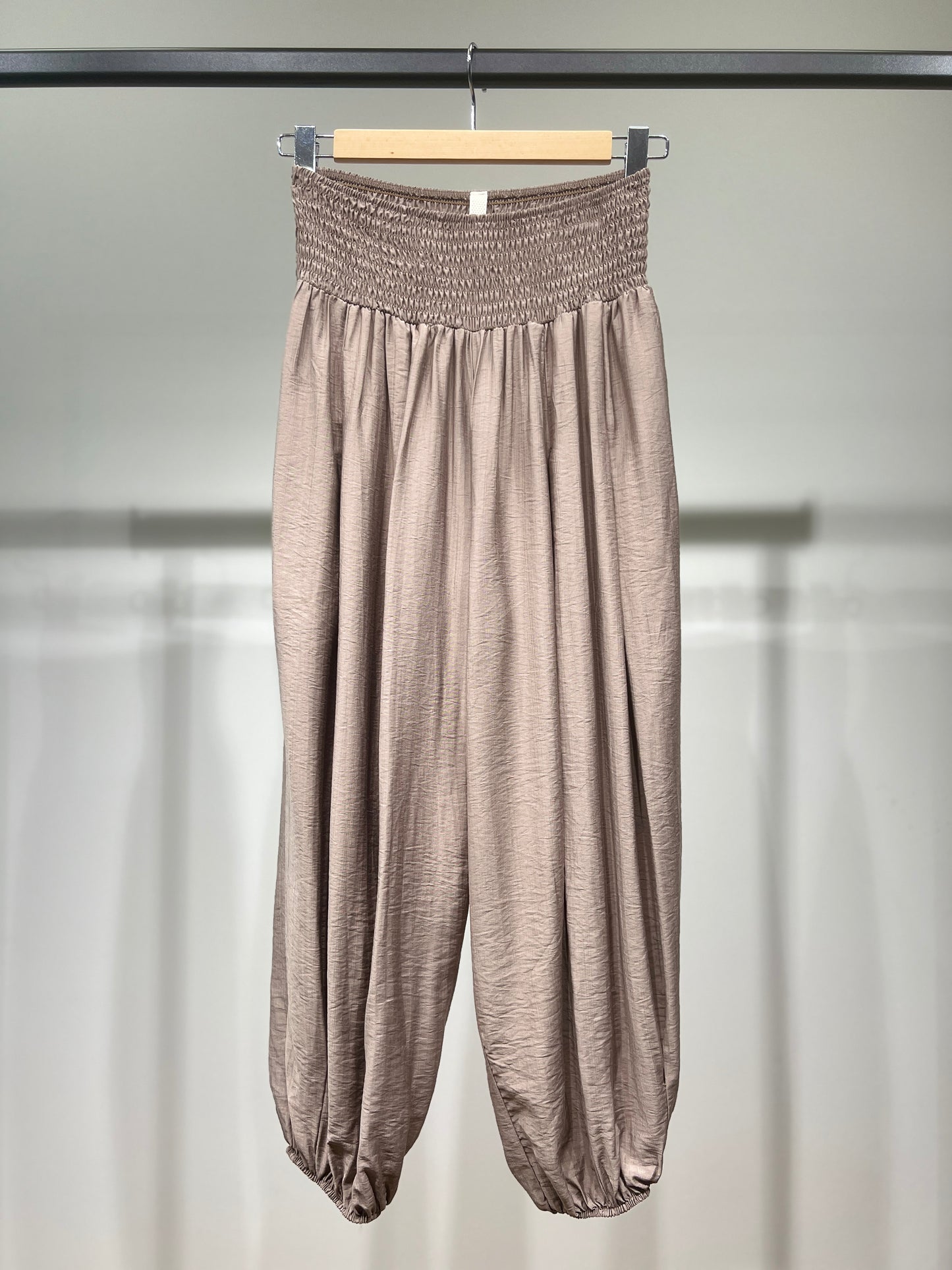 Pantalon Large Sarouel Coupe Bouffante Taille Élastique Smocké à Poches