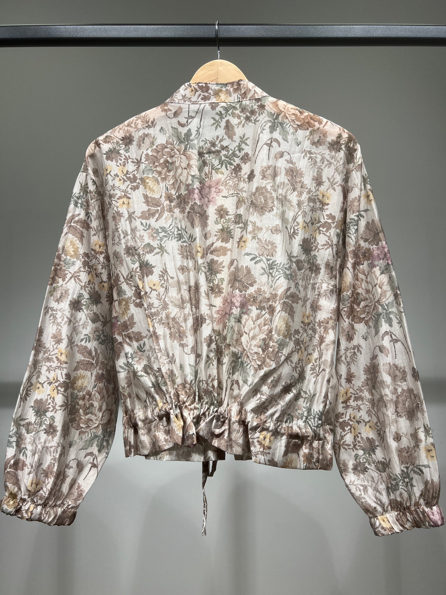 Veste Courte Légère Zippé Imprimé Floral Taille à Cordon