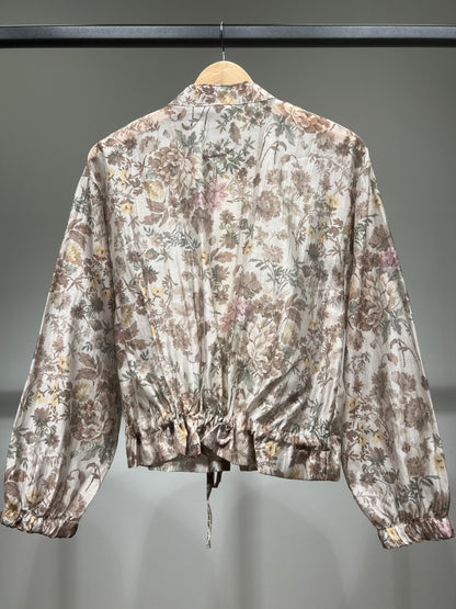 Veste Courte Légère Zippé Imprimé Floral Taille à Cordon