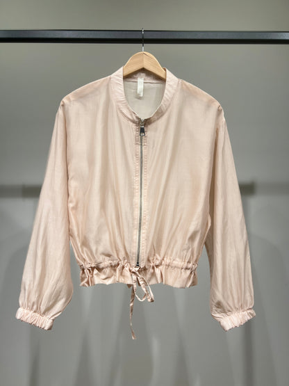 Veste Courte Zippé Manches Bouffantes Taille à Cordon