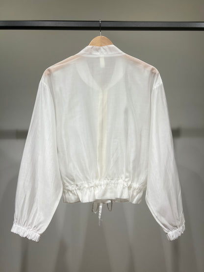 Veste Courte Zippé Manches Bouffantes Taille à Cordon