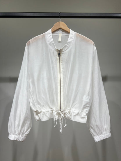 Veste Courte Zippé Manches Bouffantes Taille à Cordon