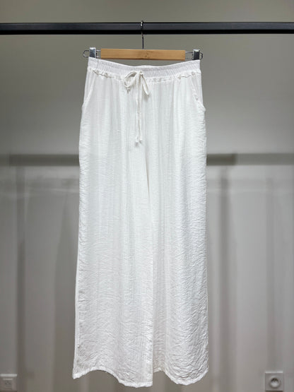 Pantalon Large Léger Taille Élastique & Cordon De Serrage