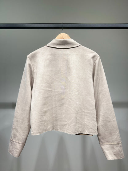 Veste Courte Surchemise Suédine Cropped Poches Plaquées