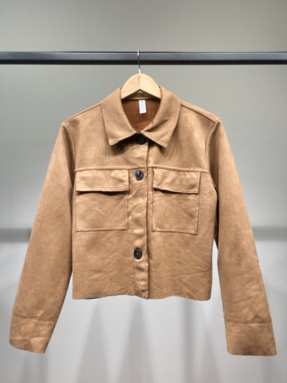 Veste Courte Surchemise Suédine Cropped Poches Plaquées