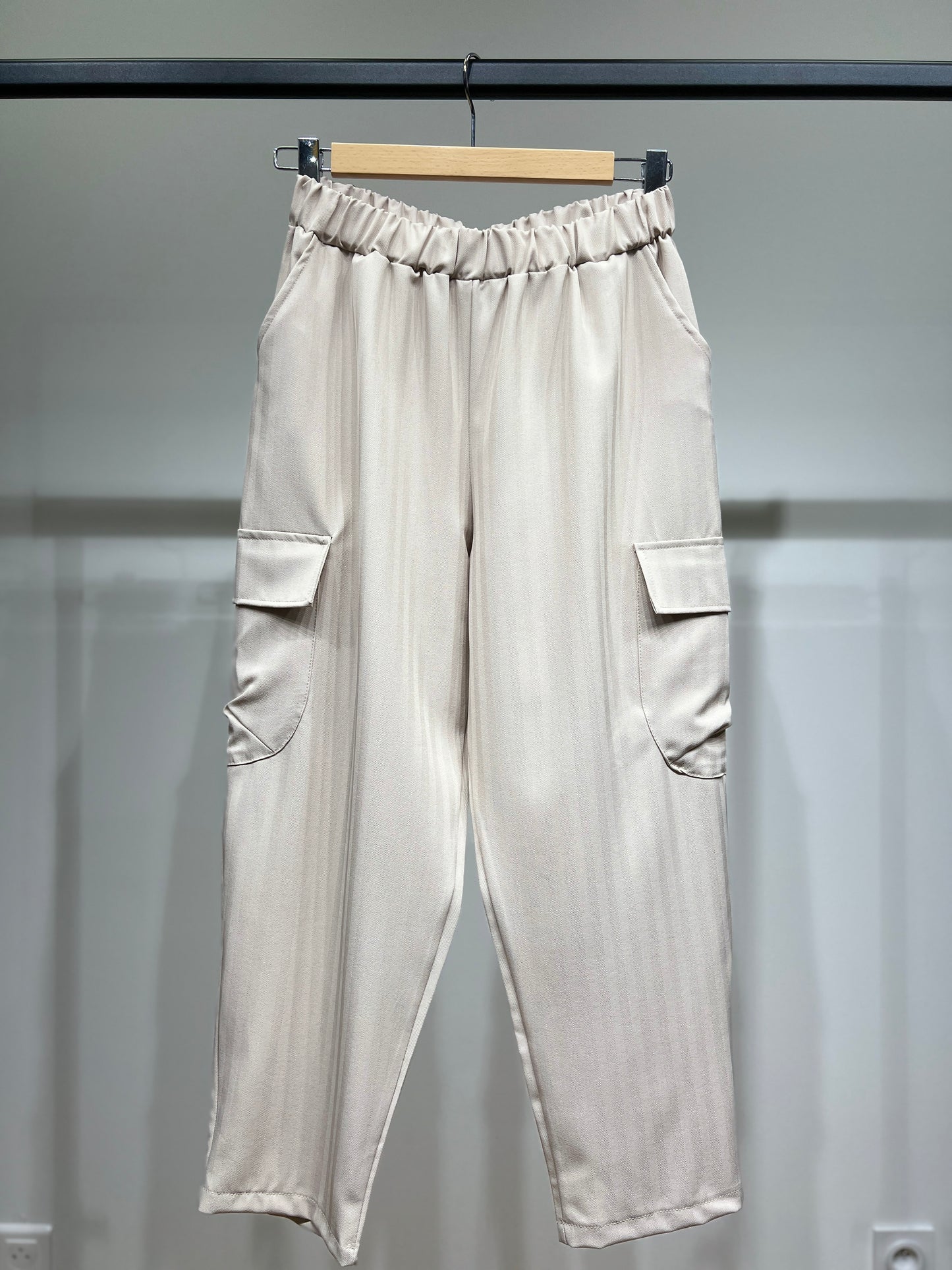 Pantalon Cargo Chic Large à Taille Élastique Texturé Chevron