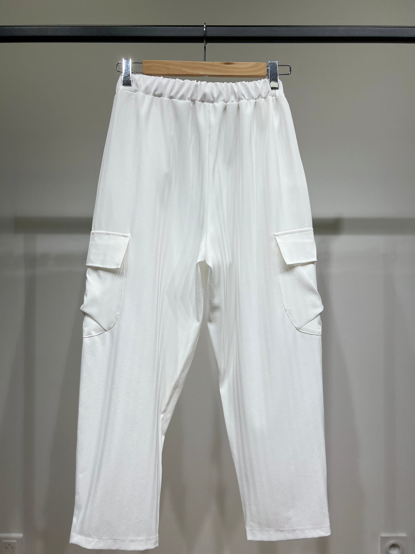 Pantalon Cargo Chic Large à Taille Élastique Texturé Chevron
