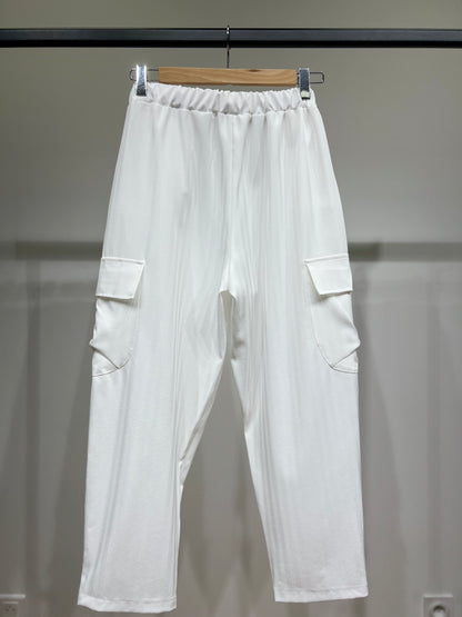 Pantalon Cargo Chic Large à Taille Élastique Texturé Chevron