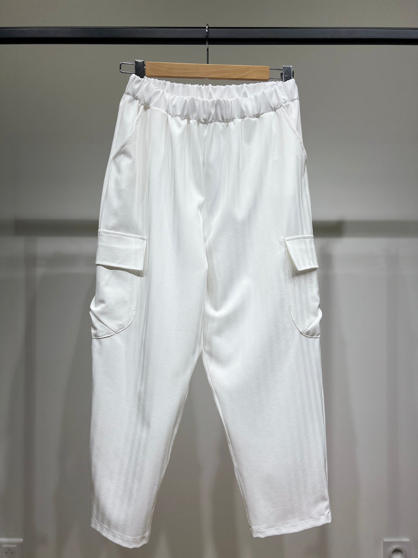 Pantalon Cargo Chic Large à Taille Élastique Texturé Chevron