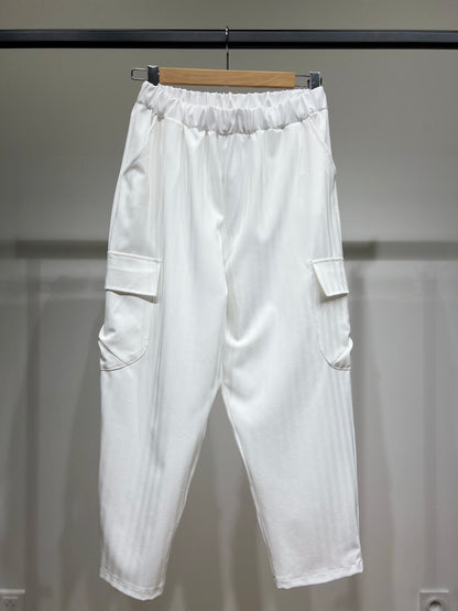 Pantalon Cargo Chic Large à Taille Élastique Texturé Chevron