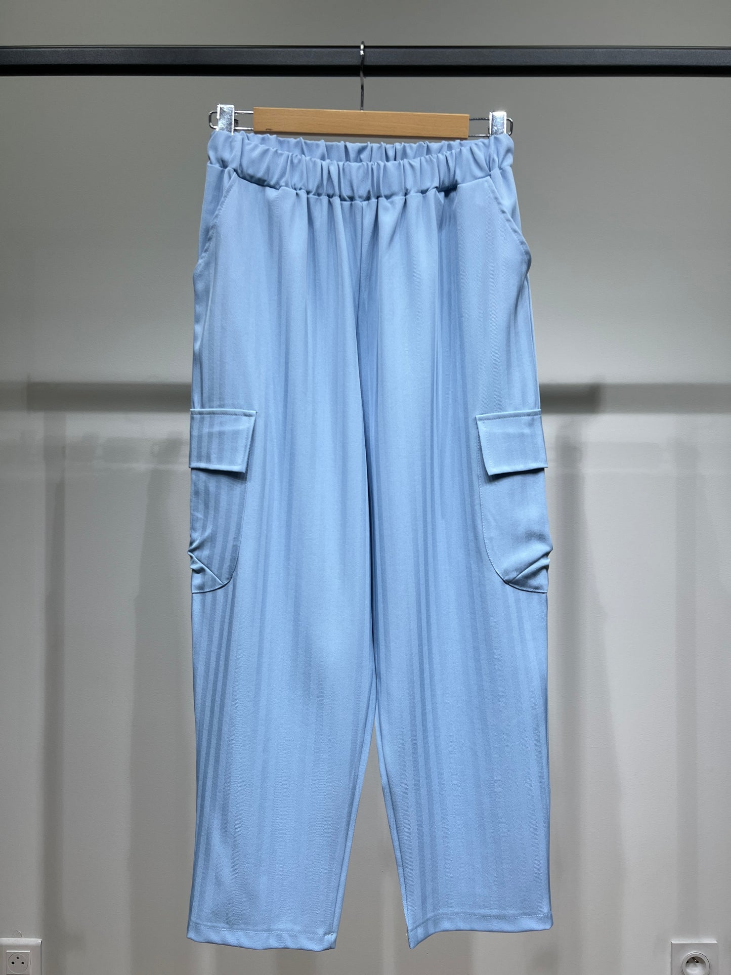 Pantalon Cargo Chic Large à Taille Élastique Texturé Chevron