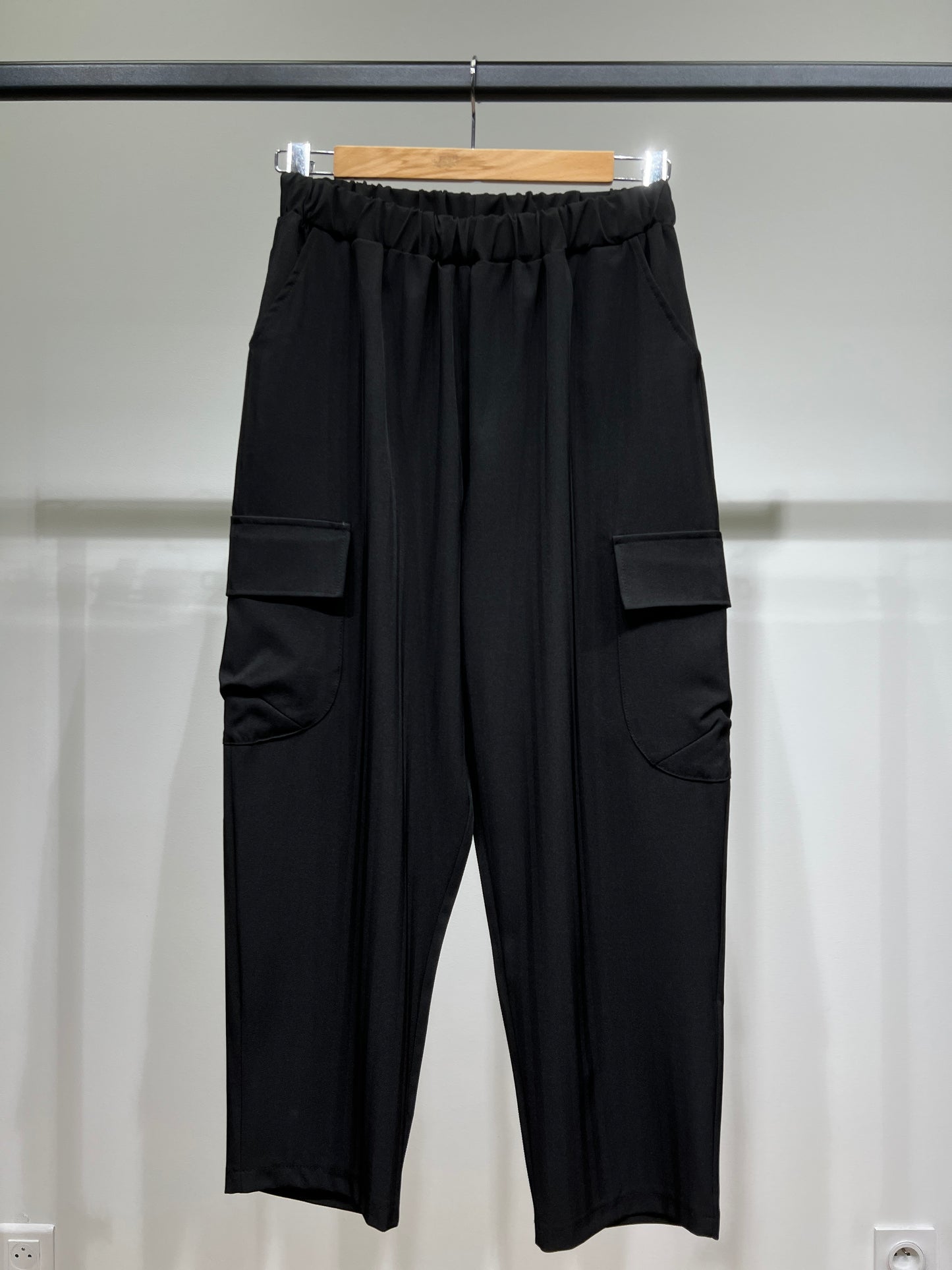 Pantalon Cargo Chic Large à Taille Élastique Texturé Chevron