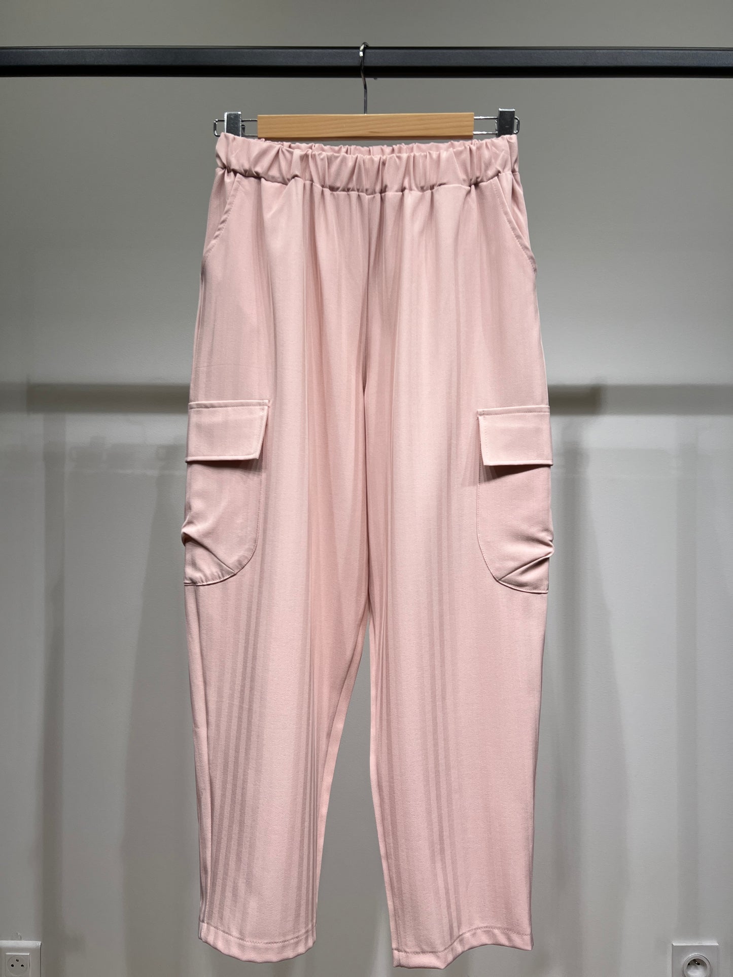 Pantalon Cargo Chic Large à Taille Élastique Texturé Chevron
