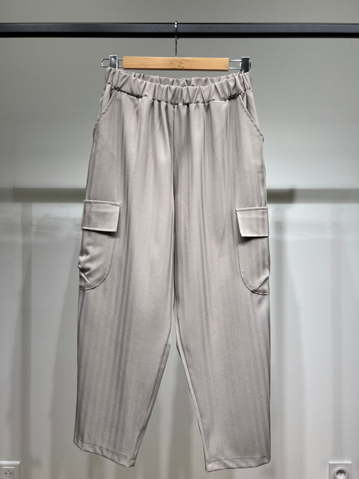 Pantalon Cargo Chic Large à Taille Élastique Texturé Chevron