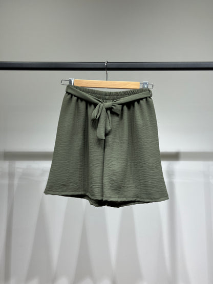 Short Léger Simple Taille Élastique & Ceinture à Nouer