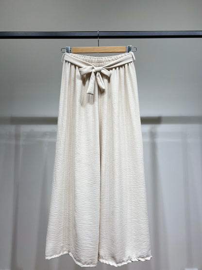 Pantalon Palazzo Large Taille Élastique Ceinture à Nouer
