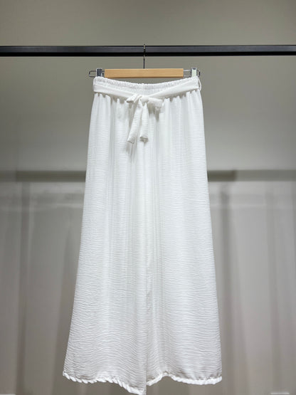 Pantalon Palazzo Large Taille Élastique Ceinture à Nouer