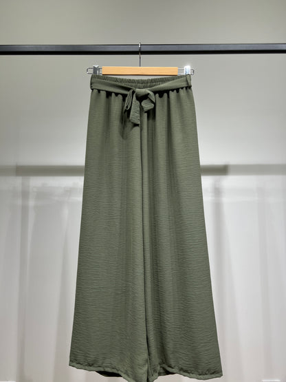 Pantalon Palazzo Large Taille Élastique Ceinture à Nouer