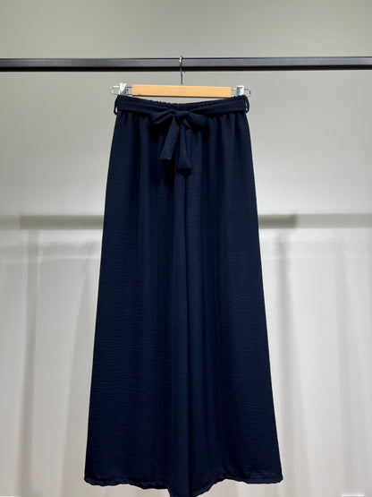 Pantalon Palazzo Large Taille Élastique Ceinture à Nouer