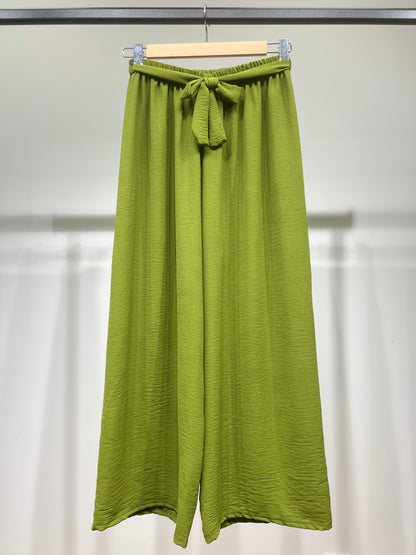 Pantalon Palazzo Large Taille Élastique Ceinture à Nouer