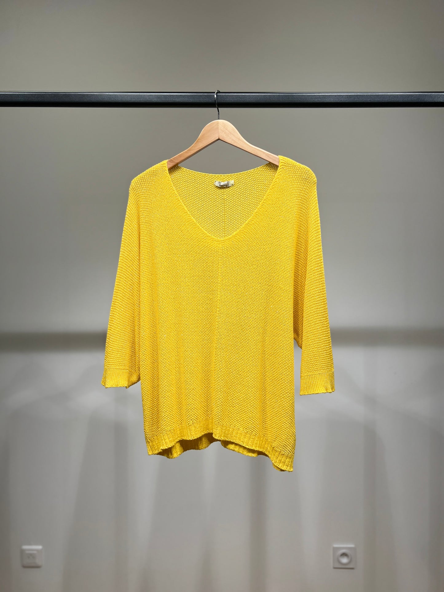 V-Neck Knitted Sweater with Shiny Modal Acrylic Yarn