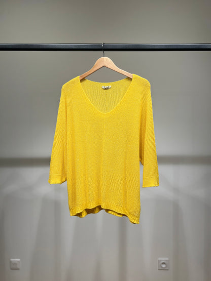 V-Neck Knitted Sweater with Shiny Modal Acrylic Yarn