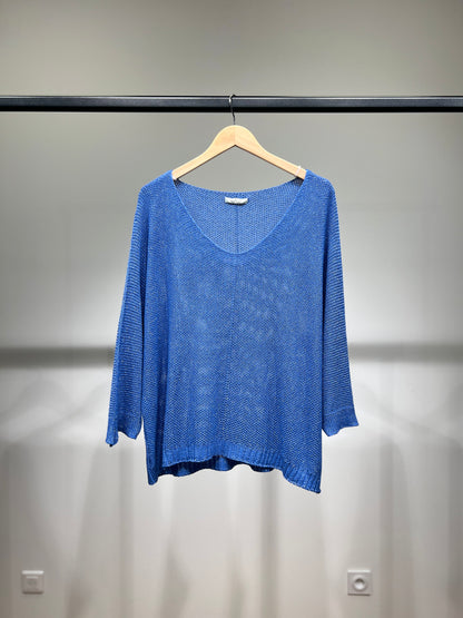 V-Neck Knitted Sweater with Shiny Modal Acrylic Yarn