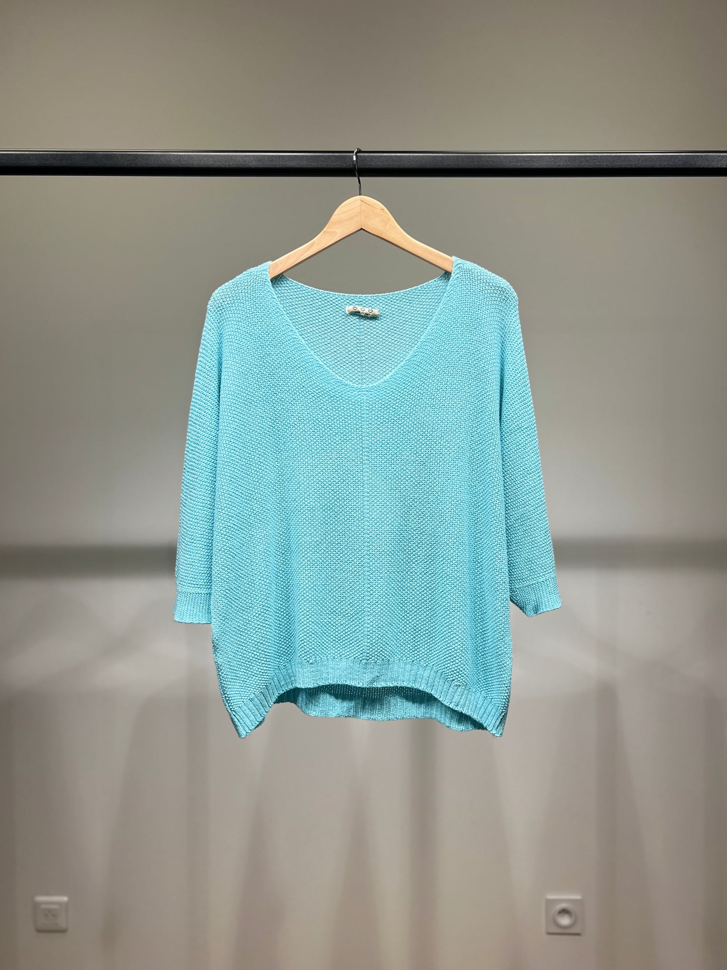 V-Neck Knitted Sweater with Shiny Modal Acrylic Yarn