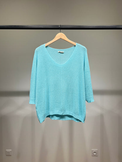 V-Neck Knitted Sweater with Shiny Modal Acrylic Yarn