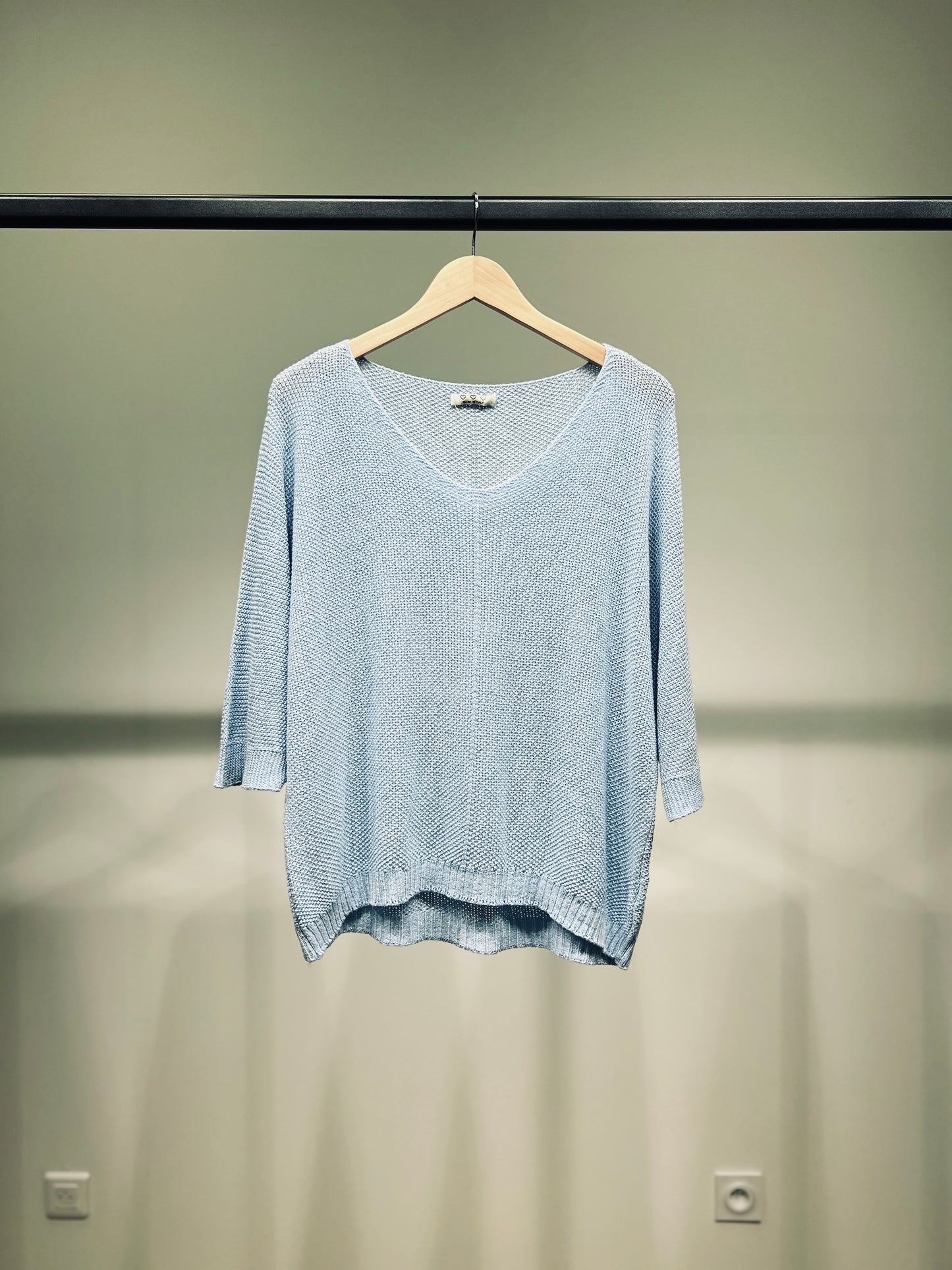 V-Neck Knitted Sweater with Shiny Modal Acrylic Yarn