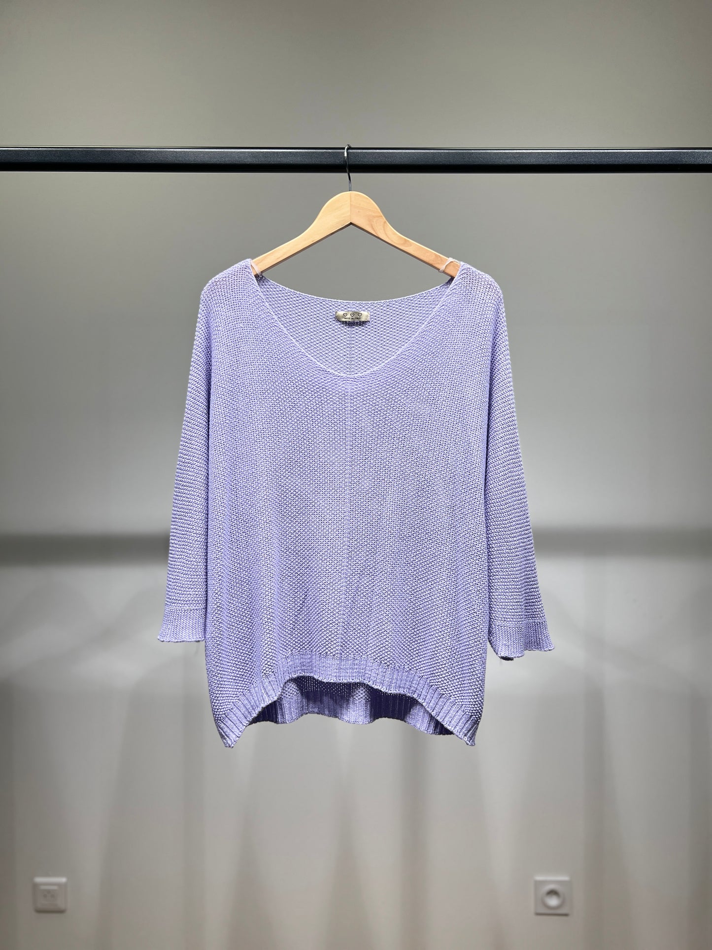 V-Neck Knitted Sweater with Shiny Modal Acrylic Yarn