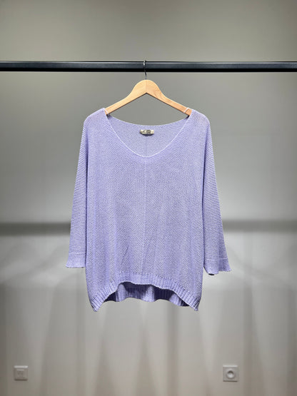 V-Neck Knitted Sweater with Shiny Modal Acrylic Yarn