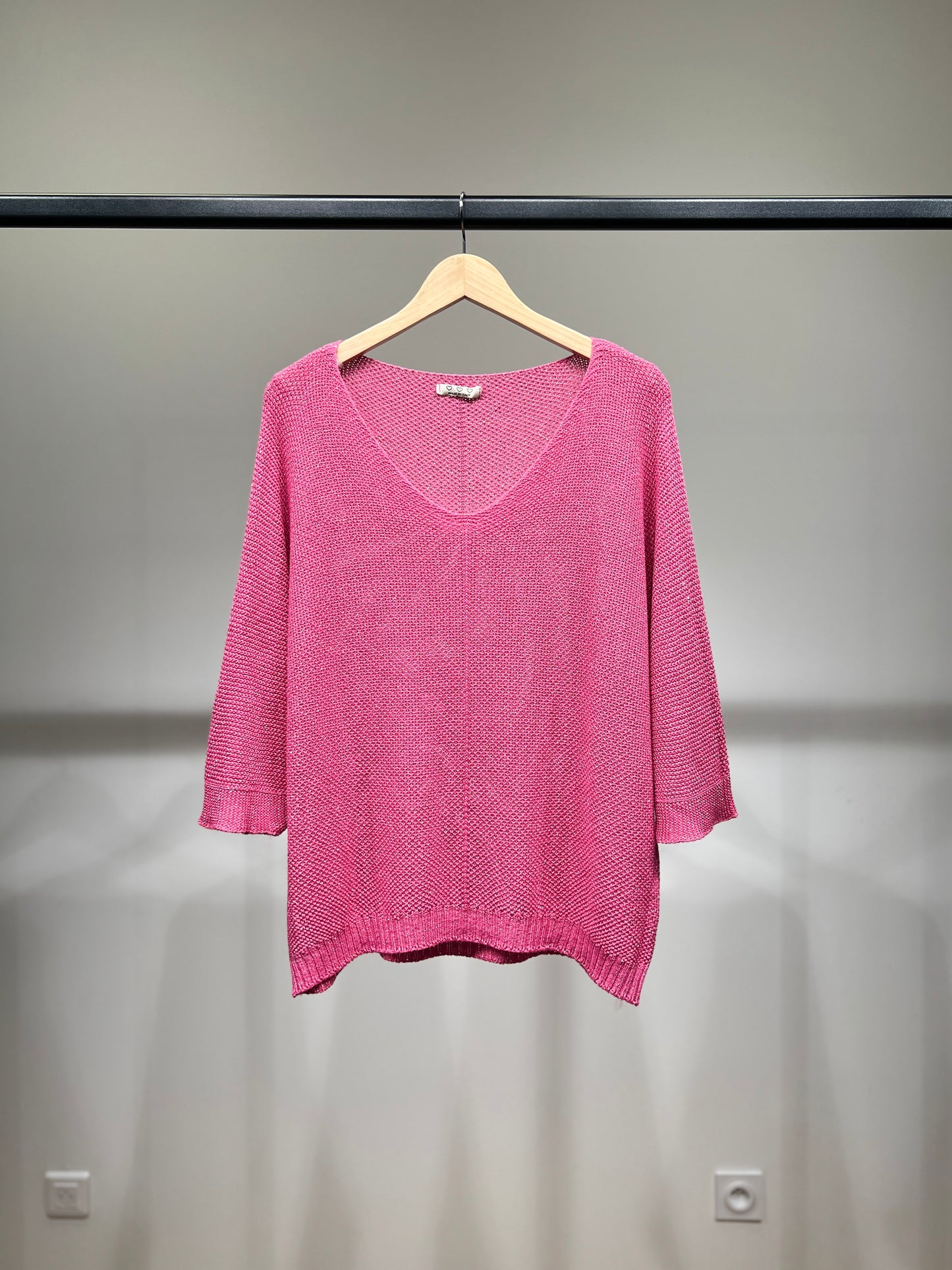 V-Neck Knitted Sweater with Shiny Modal Acrylic Yarn