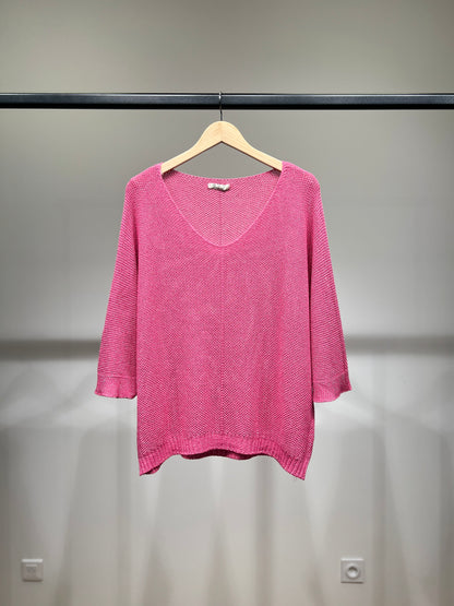 V-Neck Knitted Sweater with Shiny Modal Acrylic Yarn