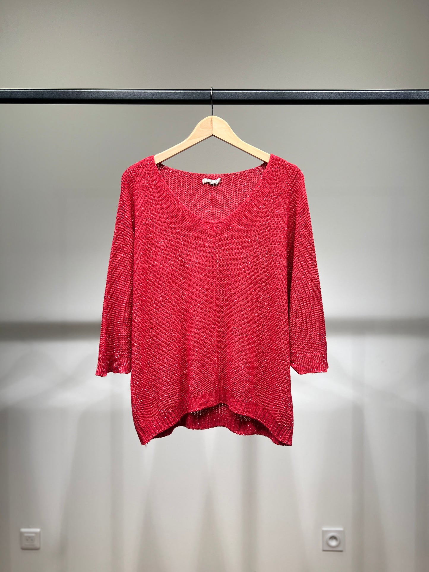 V-Neck Knitted Sweater with Shiny Modal Acrylic Yarn