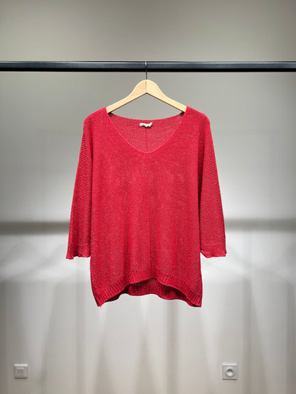 V-Neck Knitted Sweater with Shiny Modal Acrylic Yarn
